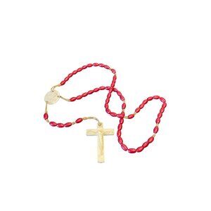 Vintage Red Bead Rosary With White Crucifix